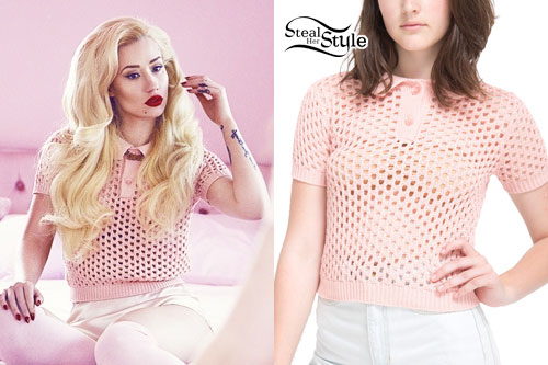 Iggy Azalea: Pink Open Knit Polo Shirt