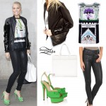 Jessie J: Patent Bomber Jacket Outfit