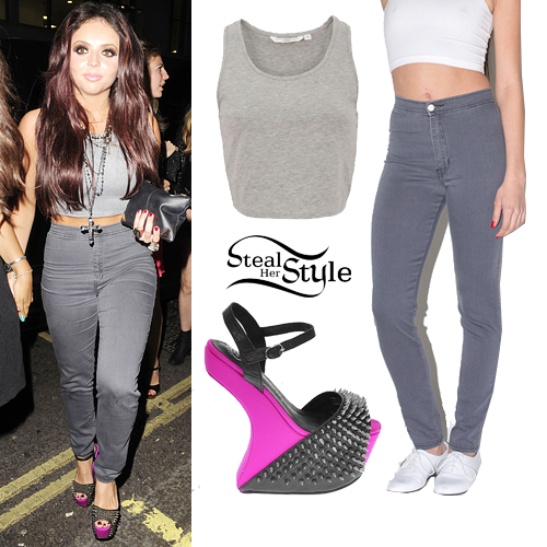 Jesy Nelson: Grey Jeans, Spike Wedges | Steal Her Style