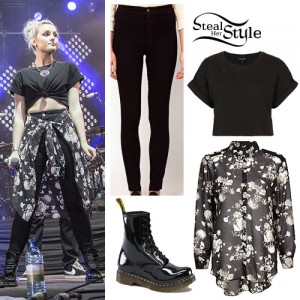 Perrie Edwards: Black Easy Jeans, Dr Martens 