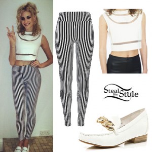 Pixie Lott: Striped Leggings, White Loafers | Steal Her Style