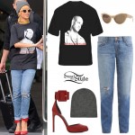 Rihanna: Printed T-Shirt, Distressed Jeans