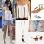 Selena Gomez: White Tank & Shorts Outfit