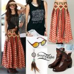 Selena Gomez: Tribal Print Skirt, Black Tank Top