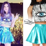 Victoria Justice: Sequin Eye Top, Metallic Skirt