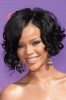 Rihanna Curly Black Asymmetrical, Bob, Side Part Hairstyle | Steal Her ...