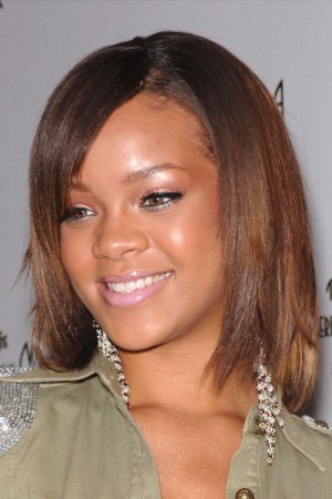 Rihanna Straight Light Brown Angled, Choppy Layers Hairstyle | Steal ...