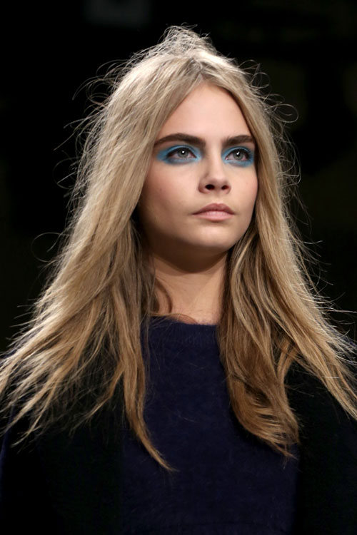 Cara Delevingne Straight Ash Blonde Messy Hairstyle 