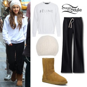 Ariana Grande: Feline Sweatshirt, Black Sweatpants | Steal Her Style