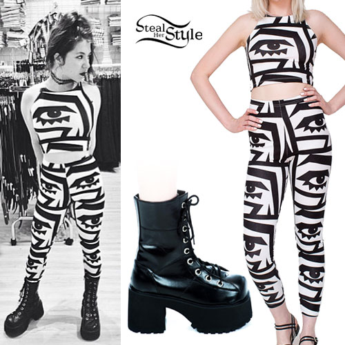 Chloe Chaidez: Eye Print Outfit, Goth Boots