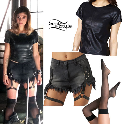 Jahan Yousaf: 'Live For The Night' Leather Tee, Garter Shorts