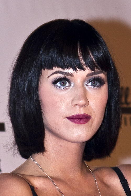Katy Perry Straight Black Bob, Choppy Bangs Hairstyle Steal Her Style