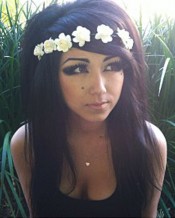 Melissa Marie Green Straight Black Headband, Sideswept Bangs Hairstyle