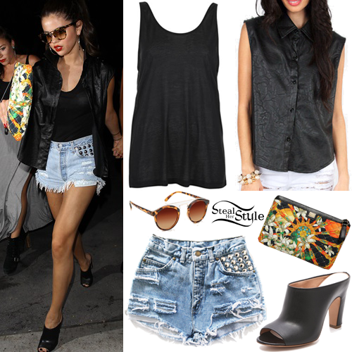 Selena Gomez: Leather Vest, Destroyed Shorts | Steal Her Style