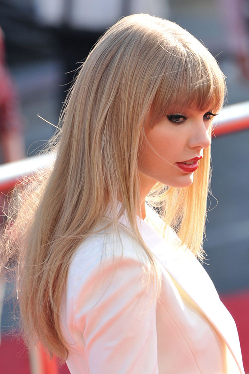 Taylor Swift Straight Ash Blonde Straight Bangs Hairstyle Steal