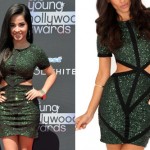 Becky G: Green Sequin Cutout Dress