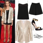 Jade Thirlwall: Silk Top & Shorts, Sequin Blazer