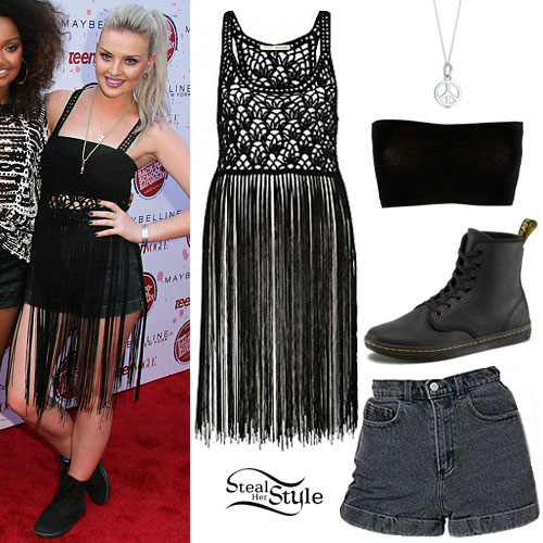 Perrie Edwards: Crochet Tassel Top Outfit