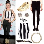 Cher Lloyd: Stripe Crop Top, Black Easy Jeans