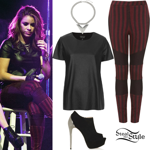 Dinah Jane Hansen: Leather Tee, Striped Pants