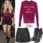 Ellie Goulding: Fuzzy Jumper, Leather Shorts