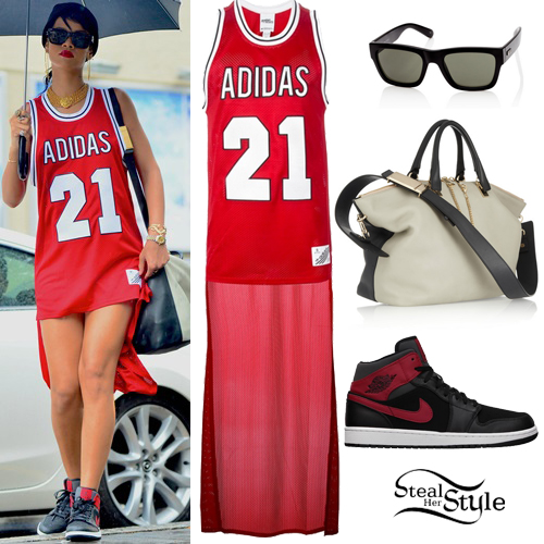 Rihanna: Athletic Jersey Dress Outfit 