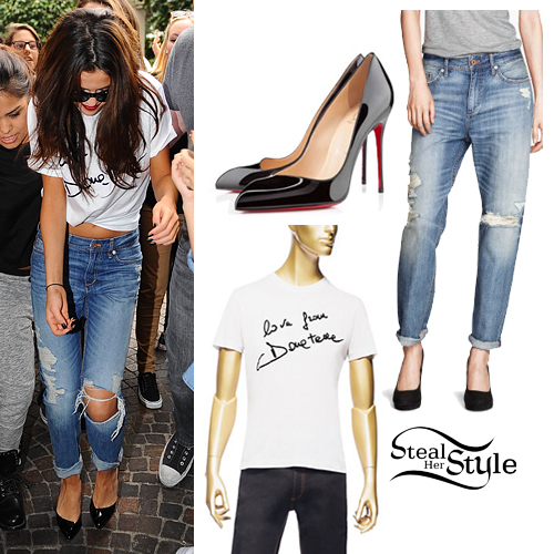Vibrere Hus Dodge Selena Gomez: Ripped Boyfriend Jeans Outfit | Steal Her Style