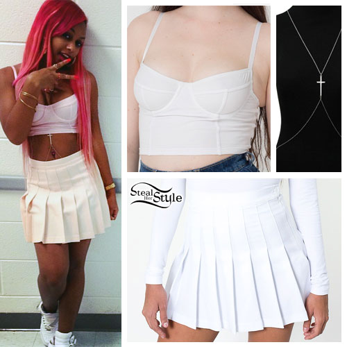 Bahja Rodriguez: White Bralet & Pleated Skirt