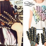 Becky G: Spiked Leather Scoop Gloves