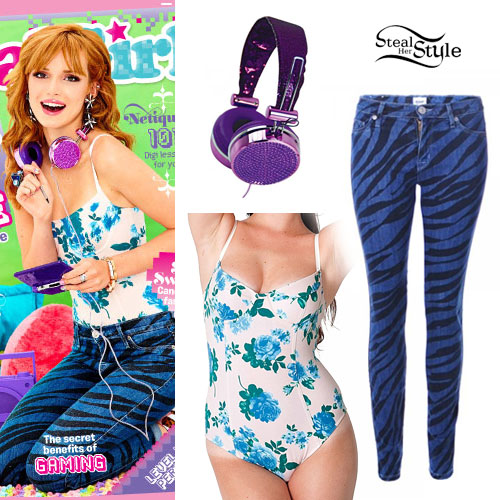 Bella Thorne: Floral Bodysuit, Zebra Jeans