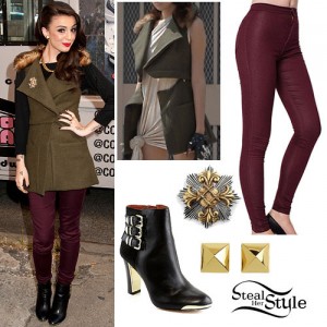 Cher Lloyd: Oxblood Jeans, Fur Collar Vest | Steal Her Style