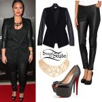 Demi Lovato: Leather Sleeve Blazer Outfit