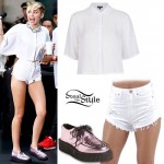 Miley Cyrus: Crop Shirt, Ripped Shorts