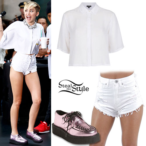 Miley Cyrus: Crop Shirt, Ripped Shorts