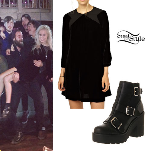 Nina Nesbitt: Black Velvet Dress, Black Boots