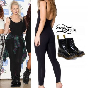 Perrie Edwards: Black Bodysuit, Black Boots | Steal Her Style