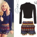 Perrie Edwards: Black Crop Top, Aztec Shorts