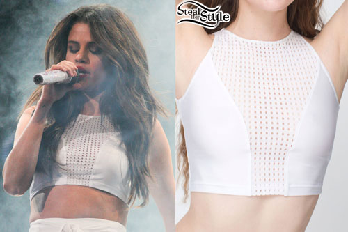 Selena Gomez: White Mesh Crop Top