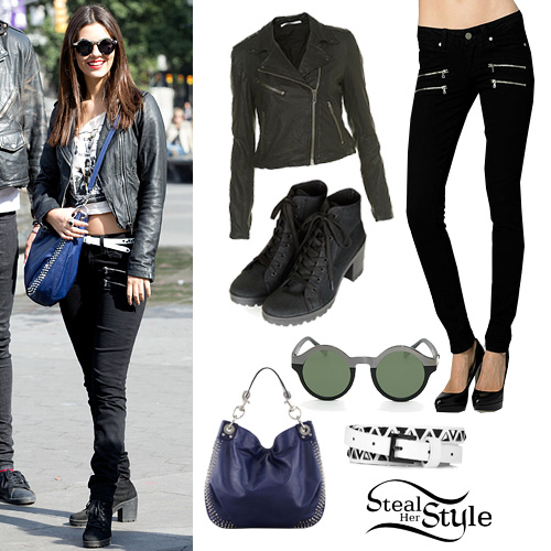 Victoria Justice: Leather Jacket, Zip Jeans | Steal Her Style