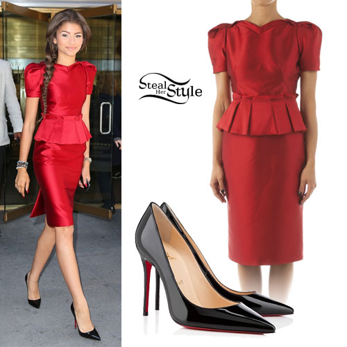 Zendaya: Red Peplum Dress, Patent Pumps