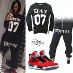 Ashanti: Dyme Sweatsuit, Red Jordans