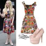 Avril Lavigne: Mixed Print Dress, Nude Pumps