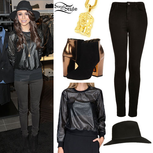 Cher Lloyd: Leather Sweater, Black Hat