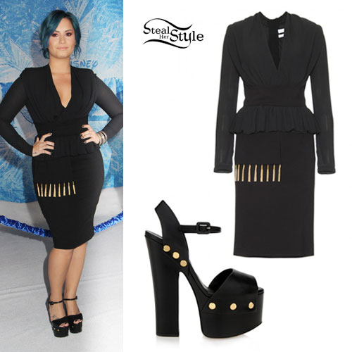 Demi Lovato: Fringe Trim Peplum Dress