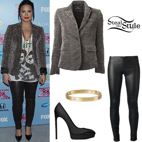 Demi Lovato: Silver Blazer, Leather Pants