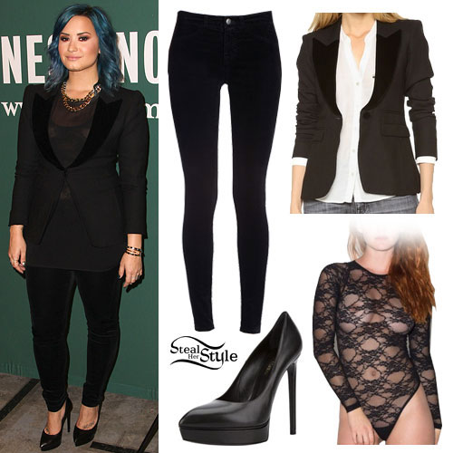 Demi Lovato: Velvet Trim Blazer Outfit