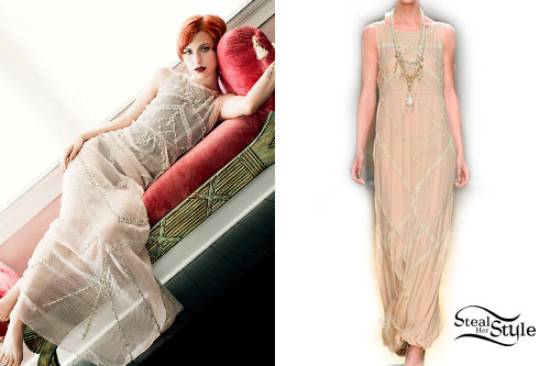 Hayley Williams: Sheer Beige Maxi Dress