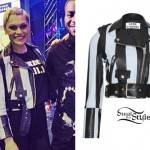 Jessie J: Striped Leather Jacket