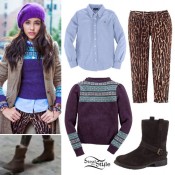 Madison Beer: Purple Sweater, Leopard Jeans | Steal Her Style