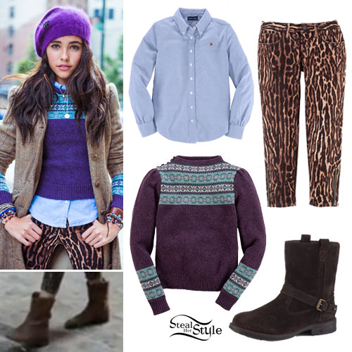 Madison Beer: Purple Sweater, Leopard Jeans